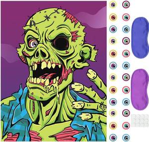lot 3226 image: Halloween Games Pin the Eyeball on the Zombie for 24 Players with 2 Blindfolds Zombie Birthday Games School Home Office Indoor Halloween Travel Home Family Gathering Activities Preschool Pin Tail Game
