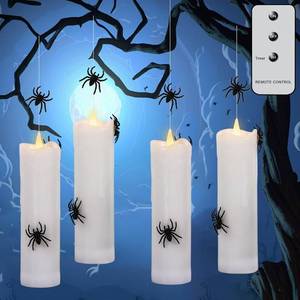 lot 3241 image: Halloween Floating Candles Flameless with 3D Spider, Set of 4 Hanging Candles Floating with Fishing Line, Floating Candle with Remote, Halloween Candle with 3 Black Spider for Home Decor