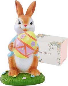 lot 3245 image: Hand-Painted Bunny Figurine - 7.8 Inch Resin Rabbit Statue Decor for Home Shelf, Kids Room, Garden, Collectible Artisan Craft Gift