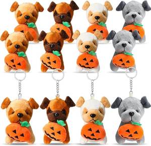 lot 3250 image: 12 Pcs Halloween Mini Plush Dogs 4 Inches Puppy Dog Stuffed Animals Toys with Keychain Small Stuffed Pumpkin Animal Bulk for Halloween Birthday School Party Favors