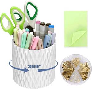 lot 3254 image: 3Pcs 360  Rotating Desk Organizers and Accessories with Pen Holder Sticky Note and Clips Set, Desktop Storage Stationery Supplies Organizer, Cute Pencil Cup for Office, School, Dorm Room