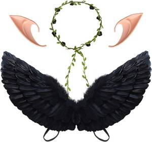 lot 3264 image: CLONG Black Wings Fallen Angel Costume Wings and Halo Devil Fairy Wings for Girls Kids Women Halloween