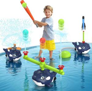 lot 3267 image: 4-in-1 Whale Water Sprinkler Baseball Set for Kid,Summer Water Toy with 3 Jets, 4 Balls and Rocket Launch Game, Kids Sprinklers with 360  Rotating Sprinkler,Outdoor Water Toys for Kids Age 3 Years