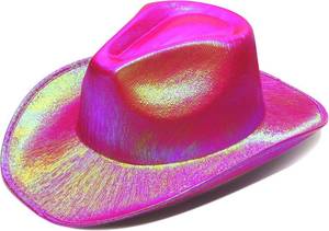 lot 3269 image: Lot Of 2 SoJourner Bags Neon Sparkly Glitter Space Cowboy Hat - Fun Metallic Holographic Party Disco Cowgirl Hat