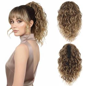 lot 6606 image: Clip on Ponytails for Women - 12 Inch Curly Ponytail Extension, Natural Pony Tails Hair Extensions, Synthetic Hair Extensions Ponytail, Clip in Ponytail (Color Ash Blonde with Blonde Ends)