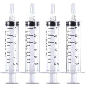 lot 6622 image: 60mL Luer Lock Syringes Without Needle, Syringe for Liquid, Syringe for Science Labs, Feeding, Liquid Measurement, Pack of 4