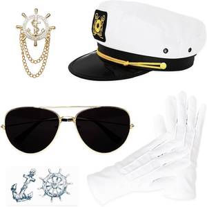 lot 6648 image: Yacht Captain Hat Sailor Hat and Scarf Set Sailor Hat Boat Cap Navvy Rock Costume for Women Men Captains Dressing up Party