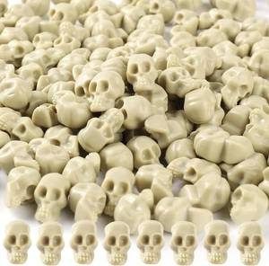 lot 6664 image: 150 Mini Plastic Skull Heads - Halloween Miniature Figurines Skulls Heads Ornaments for DIY Crafts, Home Prank Props, Party Favors