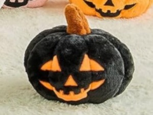 lot 6672 image: Halloween Decoration Pumpkin Pillows, Black and Orange Ghost Pumpkin Shaped Throw Pillows, Soft Rabbit Fur Pillow 11 Inch Cute 3D Fall Funny Room Decoration for Natural Accent Pillows for Holiday