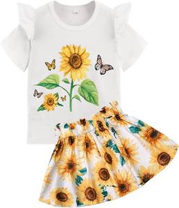 lot 6673 image: Akyzic Little Girl Skirt Outfit Two Piece Spring Summer Outfit Butterfly Dress Cat Print Skirt Toddler Girl Outfit Set 18-24 months