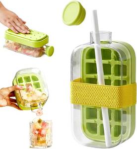 Ice Cube Bottle, Press to Easy to Release Silicone Ice Trays, Ice Cube Molds Applies to Summer Drinks, Whiskey, Cocktail, Tea, Coffee, Ice Trays for Freezer (18Grids Green)