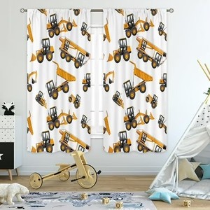 lot 7007 image: Boys Construction Curtains 42Wx63L Inch Rod Pocket Cartoon Tractor Truck for Kids Bedroom Decor Bulldozer Child Nursery Toddler Excavator Art Printed Playroom Living Room Window Drapes 2 Panel