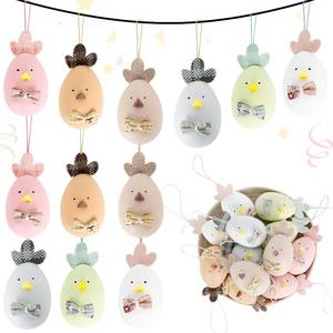 lot 7008 image: TonJin 12pcs Easter Tree Ornaments, Multicolored Hanging Artificial Easter Egg Ornaments for Tree, Basket, DIY Crafts & Easter Party Favors, Easter Chicken Decorations
