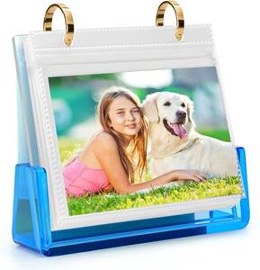 lot 7019 image: ZEEYUAN 4x6 Acrylic Desktop Photo Album 4x6 Flip Photo Album on Stand with Blue Acrylic Base, ZYYKL01