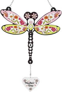 lot 7020 image: VEWOGARDEN Dragonfly Suncatcher Stained Glass Window Hanging Ornament Sun Catchers Indoor Window for Bird Lover Mom