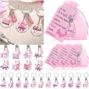 lot 7024 image: Lot of 2, Remuuly 32 Set Breast Cancer Awareness Keychains Pink Ribbon Gifts Breast Cancer Accessories Survivor Party Favors for Women Pink Ribbon Keychains with Hope Cards and Organza Bags (2)