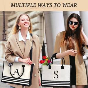 lot 7025 image: Personalized Initial Monogrammed Canvas Tote Bags, Gifts for Women Teachers Birthday Graduation Beach. Stripe Letter X