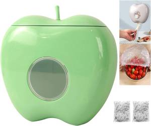 lot 7045 image: Thickened Cling Film Sleeve Storage Box With 200pcs Plastic Wrap, Plastic Food Wrap Bag Storage Organizer, Multifunctional Wall-Mounted Kitchen Organizer for Fresh Keeping Bag (GREEN)