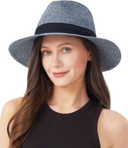 lot 7093 image: Zylioo XXL Oversize Straw Sun Hat for Big Heads, Wide Brim UV Protection Panama Beach Hat, Summer Fedora with Lanyard