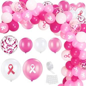 lot 7100 image: HyDren 108 Pieces Breast Cancer Awareness Decorations Balloons Arch Garland Kit 12 10 5 Inch Pink White Confetti Latex Pink Ribbon Foil Balloons for Pink Ribbon Party Decoration Supplies