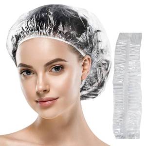 lot 7101 image: Lot of 2, Disposable Shower Caps, Plastic Clear Hair Cap Large Thick Waterproof Bath Caps for Women, Hotel Travel Essentials Accessories Deep Conditioning Hair Care Cleaning Supplies (One Size, Count, 40)