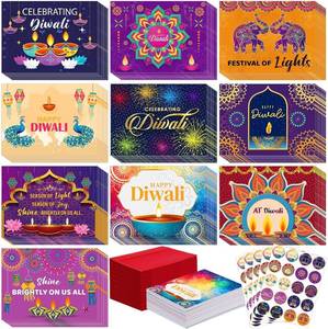 lot 7109 image: Yeaqee 100 Sets Diwali Greeting Cards with Stickers and Envelopes Happy Diwali Greeting Cards for India Festival Birthday Party Supplies Gifts