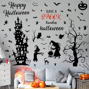 lot 7123 image: 6 Sheets Halloween Wall Decals Removable Tall Haunted House Stickers Decorations DIY Spooky Garage Door Stickers Witch Bats Ghost Tree Castle Window Decals for Wall Room Nursery Halloween Party