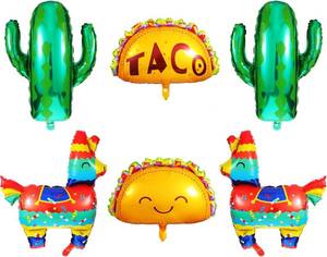 lot 7124 image: Lot if 3, 6 Pieces Mexican Fiesta Theme Party Balloons Mexican Taco Llama Cactus Jumbo Foil Balloons Mexican Fiesta Party Decorations for Cinco De Mayo Taco Bout Luau Party Birthday Baby Shower Supplies
