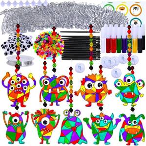 lot 7136 image: Winlyn 27 Sets Halloween Craft Kits Fall Crafts Monster Suncatchers Ornaments Decorations DIY Window Paint Art Suncatchers Hanging Monster Sun Catchers for Kids Classroom Party Activities