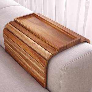 lot 278 image: Danfoxer Sofa Arm Tray,Acacia Wood Folding Couch Arm Tray,Sofa Armrest Trays with Anti-Slip Pad for Drinks,Snacks,Phone,Remote Control - Retail $24