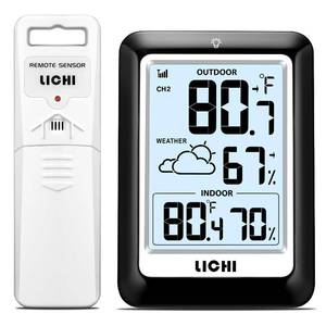 lot 294 image: Indoor Outdoor Thermometer Wireless Weather Station, Internal External Thermometer Hygrometer, Home Batteryoperated Temperature Humiditymonitors330 Feet (About 100 Meters) Backlight Display (Black) - Retail $20