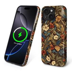 lot 301 image: Flivro Magnetic Case for iPhone 14 iPhone 13,Compatible with Magsafe,PC Hard Shell Silicone Inner Bumper,Anti-Scratch Full-Body Cover Shockproof Slim Case for - Wildflower Floral Dark - Retail $20