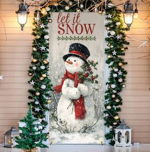 lot 302 image: KRHFG Snowman Door Cover Decorations, Winter Xmas Snowman Door Curtains Banners Photography Background Backdrop for Doorways Indoor Outdoor Winter Holiday Decoration, 35  79 Inch - Retail $7