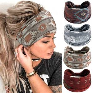 lot 305 image: FULZTEY Boho Headbands for Women Vintage Elastic Fabric Printed Hair Bands Workout Wide Knot Sweatbands Soft Cotton Headwraps Yoga Running Hair Accessories for Women Girls 4Pcs - Retail $10