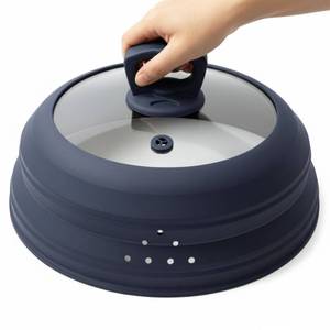 lot 310 image: Microwave Splatter Cover Glass 11.8 Inch Microwave Cover for Food with Handle Collapsible Silicone Microwave Cover with Steam Vent for Pot Plate Bowl (Grey)