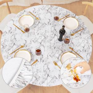 lot 318 image: UMINEUX Round Fitted Vinyl Tablecloth with Elastic Edged & Flannel Backing, Waterproof Wipeable Round Table Cover for Indoor Outdoor Patio Use - Fits Tables up to 40 - 44 Diameter(WhiteMarble) - Retail $14
