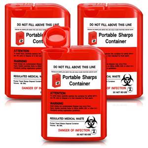 lot 325 image: Baderke 3 Pcs Pocket Travel Sharps Disposal Container, 80ml Needle Disposal Containers Home Small Sharps Portable Biohazard Syringe Box for Home Travel Diabetic Supplies(Red) - Retail $9