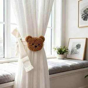 lot 328 image: YGNNIU 2 Pack Cartoon Bears Curtain Tiebacks, Cute Cartoon Animal Curtain Holdbacks for Safari Nursery & Jungle Theme Rooms, Embroidered Decor for Babys Bedroom, Kids Room Accessories (Brown) - Retail $9