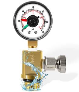 lot 329 image: DearChan 98209800 High Flow Manual Relief ValveAir Relief Manual Valve Assembly with Pressure Gauge, Replacement for Pool and Spa Filter (RV40600 (98209800 Brass)) - Retail $22
