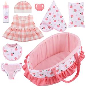 lot 336 image: GAGAKU Baby Doll Bassinet Carrier, 12 Inch Baby Doll Accessories Set, Baby Doll Carrier Accessories for 12 Inch Baby Dolls, Including Magic Baby Bottle, Bib, Pacifier, Diaper - Retail $22