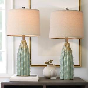 lot 793 image: USumkky Ceramic Table Lamps Set of 2, 23.75 Modern Farmhouse Bedside Lamp - Green Nightstand Lamps for Bedroom, Boho Living Room End Tables, Small Office Desk Lamp Decor - Retail $70