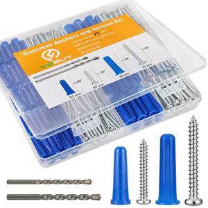lot 825 image: VGBUY 180PCS Conical Concrete Anchors and Screws Assortment Kit, 90PCS Concrete Wall Anchors, 90PCS Self Tapping Screws for Masonry Stucco Brick Cement Cinder Block Tile, with 2PCS Drill Bit - Retail $10