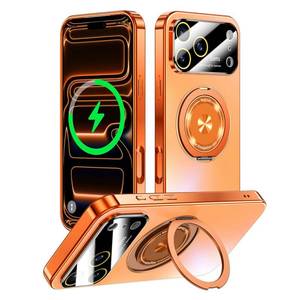 lot 827 image: Togotomars for iPhone 17 Pro Max Case with Spin Magnetic Stand Integrated Camera Cover Fit for MagSafe Slim Shockproof Protection Phone case with Kickstand 6.9, Cosmic Orange - Retail $50