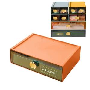 lot 831 image: ONE PIECE DETEIN Large Desk Drawer Organizer 13x9x3.3 Stackable Desktop Storage Organizer for Copy Paper Clear Home Office Organizer Box Drawer Container for Stationery, Bathroom (Orange, L-1 Drawer) - Retail $996