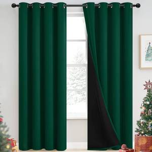 lot 839 image: Yakamok 100% Blackout Curtains for Bedroom 84 Inch Length, Emerald Green Total Light Blocking Drapes with Black Backing, Thermal Insulated Solid Grommet Panels for Living Room, 52Wx84L, 2 Panels - Retail $24