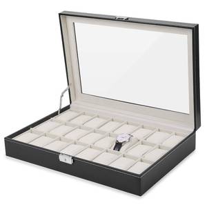 lot 848 image: JS NOVA JUNS 24 Watch Box Mens Large Watch Case Lockable Jewelry Display Organizer with Acrylic Lid Black Faux Leather