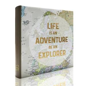 lot 849 image: Damage to Spine Holoary Photo Album 4x6 160 Photos Two Pictures Per Page, Memo Writing Area for Each Pocket, 160 Pockets 4��x6��, Printed Book Cover Travel Design World Map Adventure Vacation - Retail $16