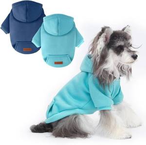 lot 851 image: 2 Pack Dog Hoodie Warm Hood Dog Sweater Cold Weather Small Dogs Sweatshirt Comfort Pet Clothes for Small Medium Dogs with Pockets Cats Chihuahua Clothes for Male Female Girl Boy Sporty Daily Wear Large  - Retail $16