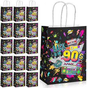 lot 856 image: Marspark 16 Pieces 90s Party Favor Bags Bulk Back to the 90s Party Candy Gift Treat Goodie Bags for Retro 1990s Theme Disco Dance Birthday Supplies - Retail $10