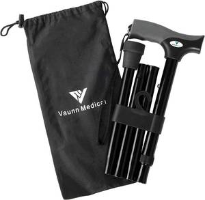 lot 858 image: FSAHSA Eligible, Vaunn Medical Easy Grip Height Adjustable Folding CaneWalking Stick with StrapPouch- Compact, Portable, and Safe Walking Assistant- Non-Slip Grip Handle- Men, Women, Elderly - Retail $23